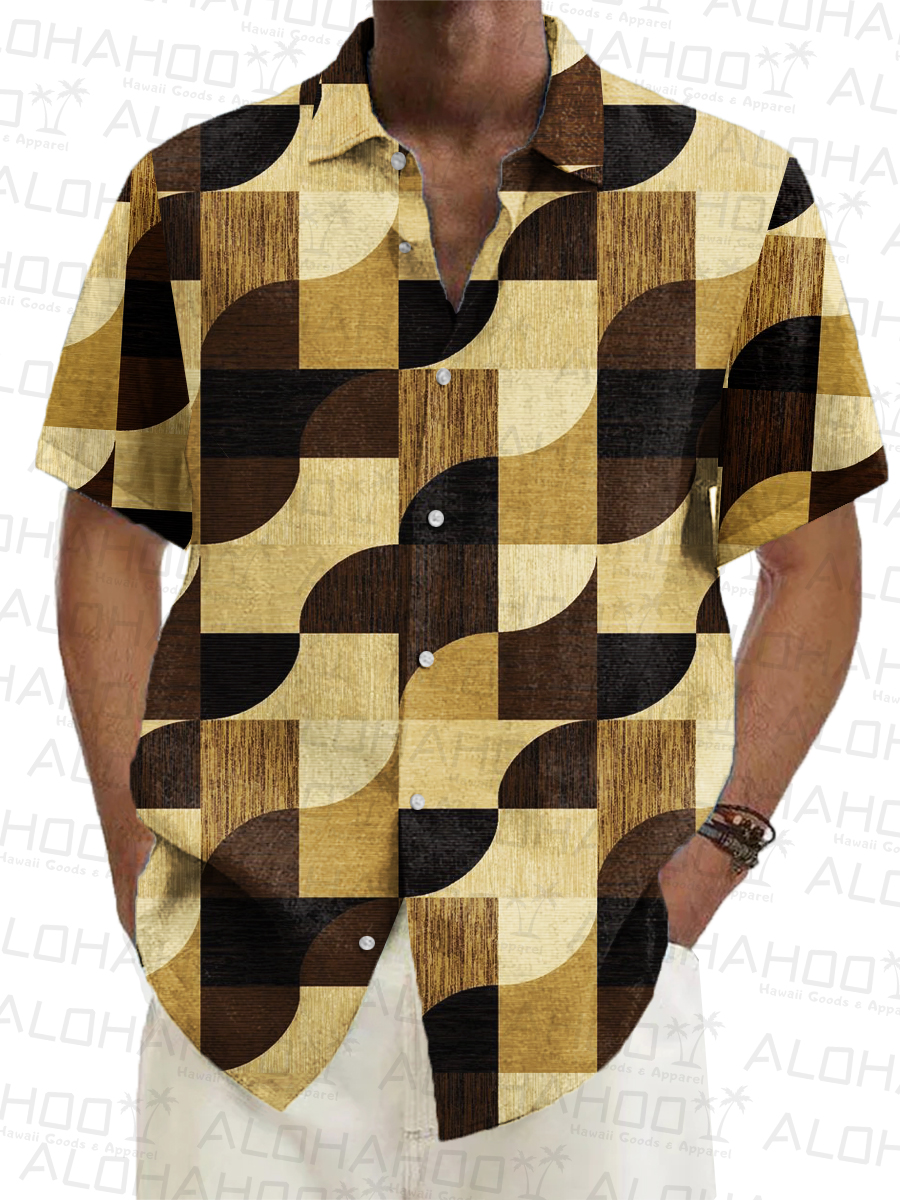 Men's Hawaiian Shirts Geometric Colorblock Print Short Sleeve Shirt