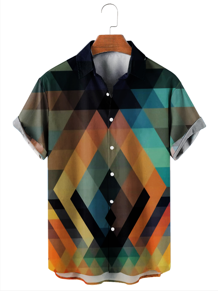 Men's Hawaiian Shirts Geometric Evolution Print Easy Care Aloha Shirts