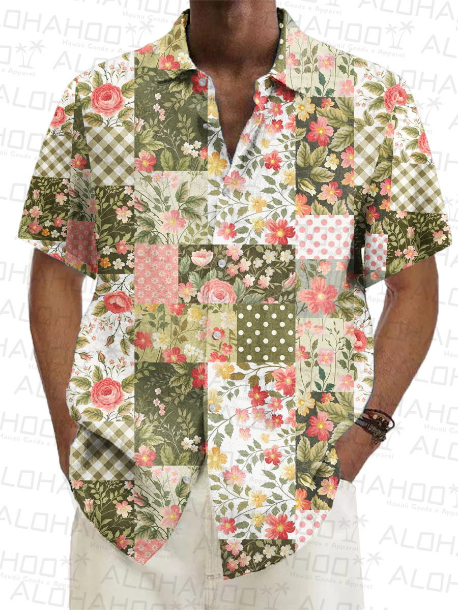Floral Patchwork Short-Sleeved Hawaiian Shirt