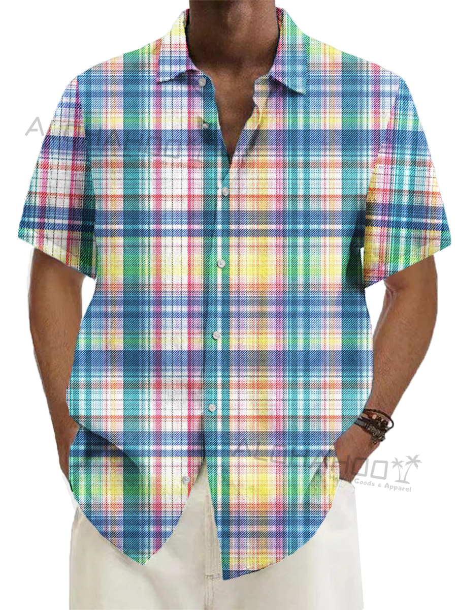 Men's Hawaiian Rainbow Plaid Shirts Aloha Shirts