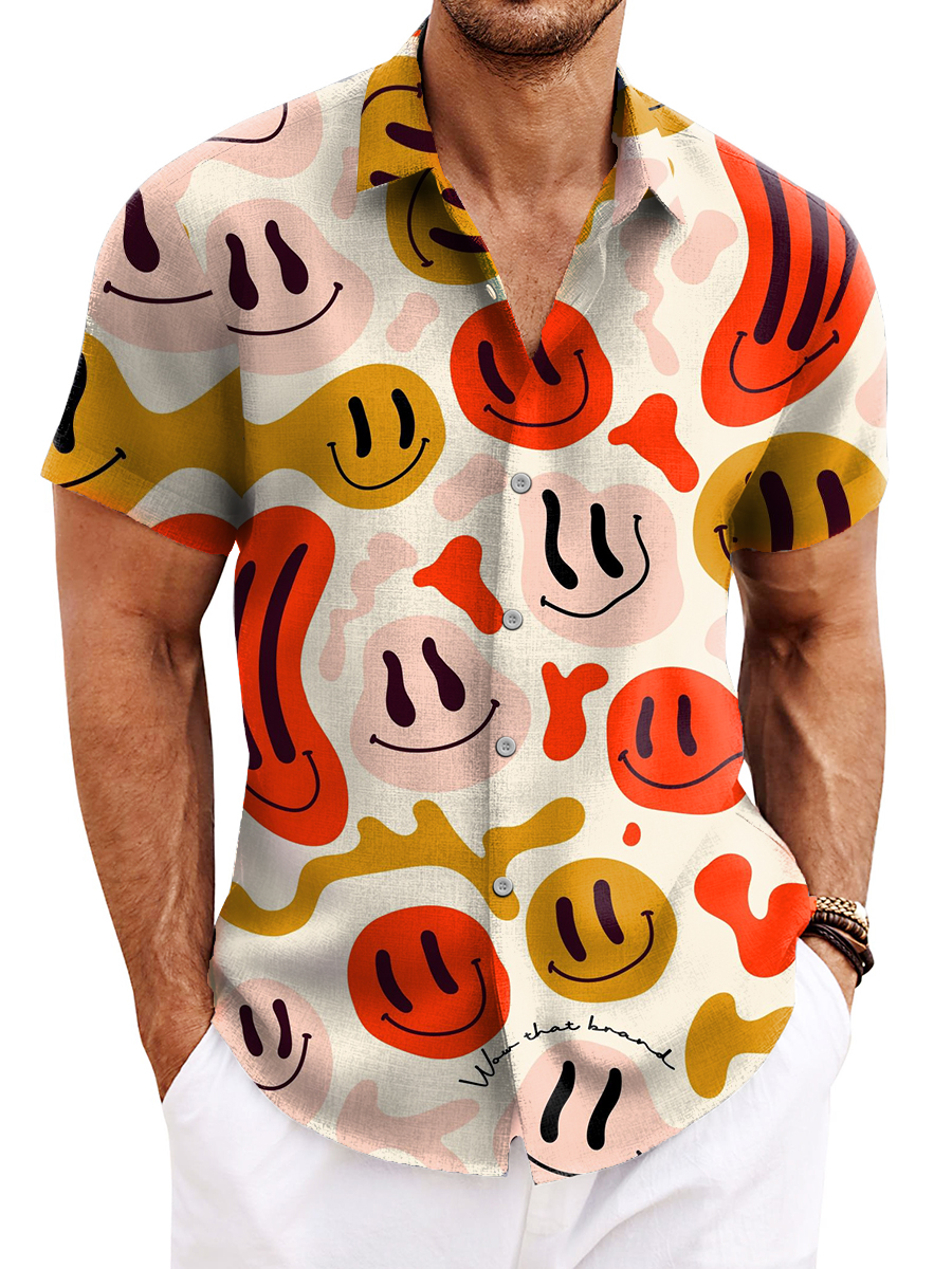Men's Hawaiian Distorted Smiley Face Shirts Aloha Shirts