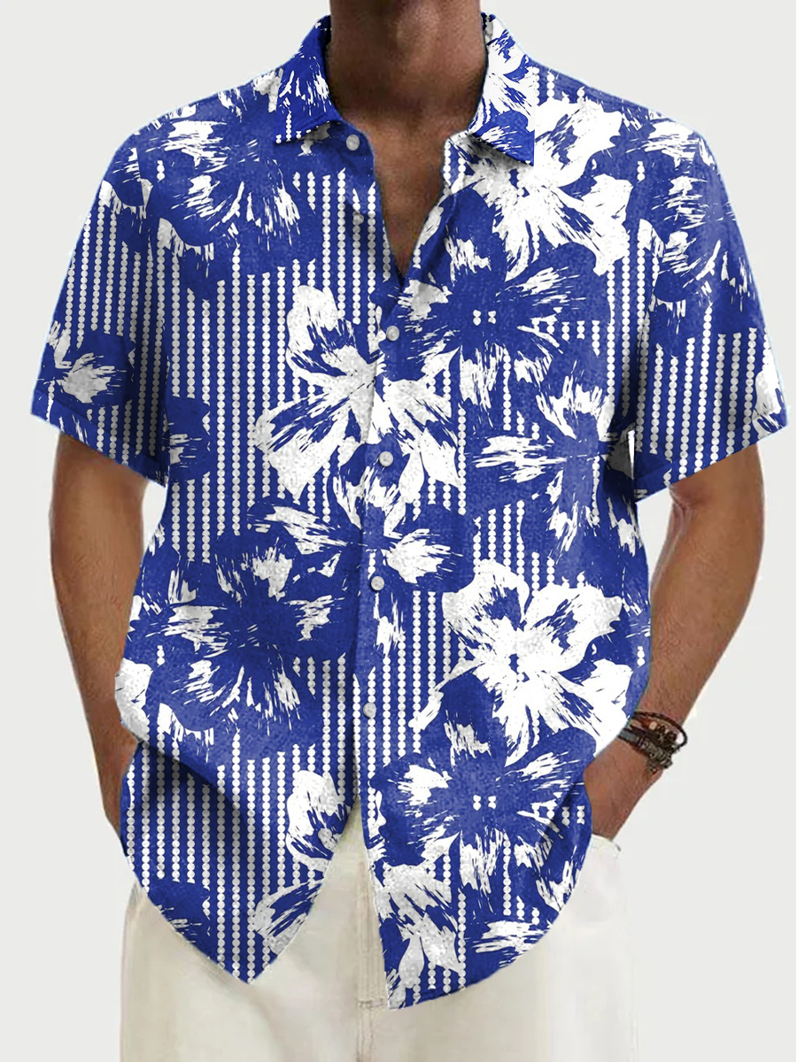 Men's Hawaiian Floral Stripes Pattern Shirts Aloha Shirts
