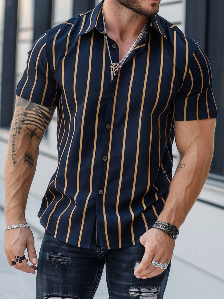 Men's Hawaiian Shirt Basic Stripes Easy Care Short Sleeve Shirt