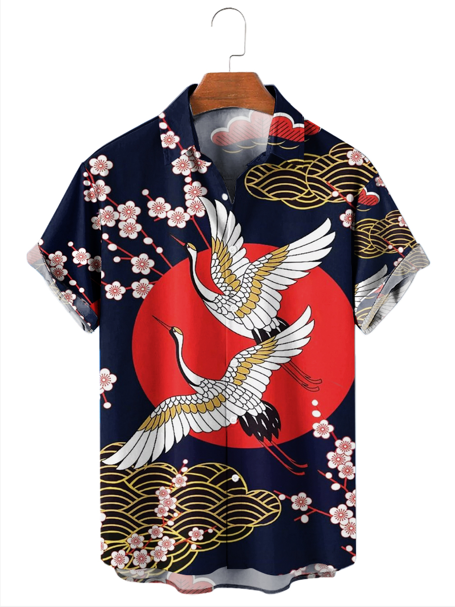 Men's Hawaiian Shirts Crane Print Aloha Shirts