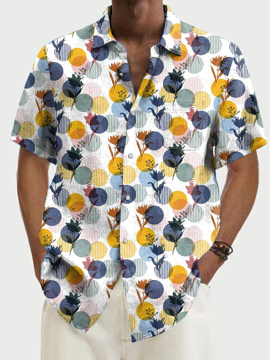 Men's Hawaiian Shirts Colorful Polka Dot Printed Short-Sleeved Shirt