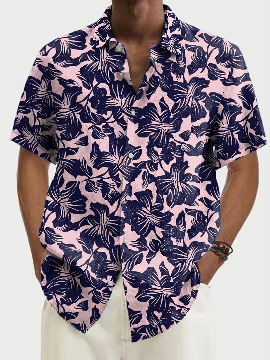 Men's Hawaiian Art Leaves Pattern Shirts Aloha Shirts
