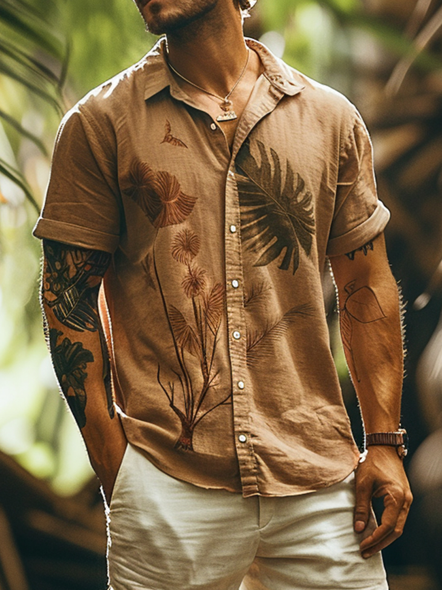 Men's Shirt Retro Print Casual Vacation Oversized Short Sleeve Shirt