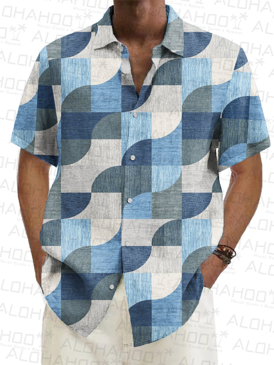 Men's Hawaiian Shirts Geometric Colorblock Print Short Sleeve Shirt