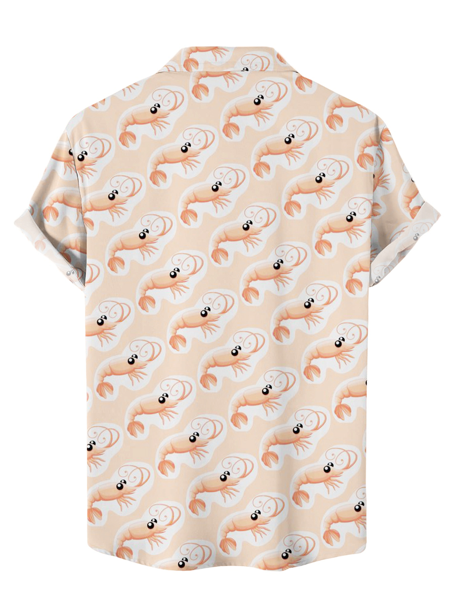 Men's Hawaiian Shirt Shrimp Print Beach Easy Care Short Sleeve Shirt