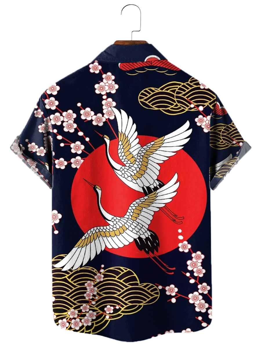 Men's Hawaiian Shirts Crane Print Aloha Shirts