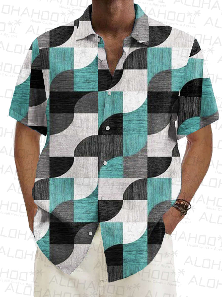 Men's Hawaiian Shirts Geometric Colorblock Print Short Sleeve Shirt