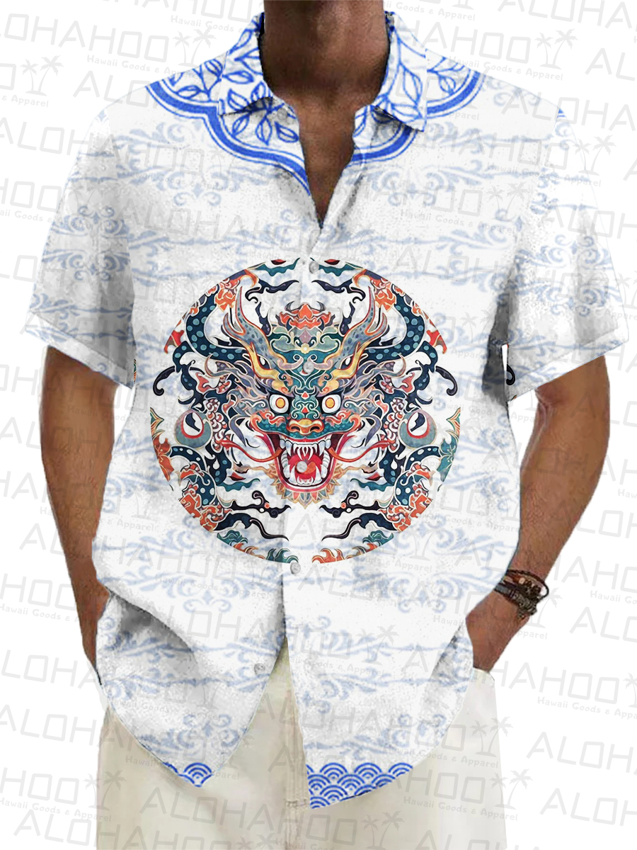 Vintage Chinese Dragon Short-Sleeved Hawaiian Shirt