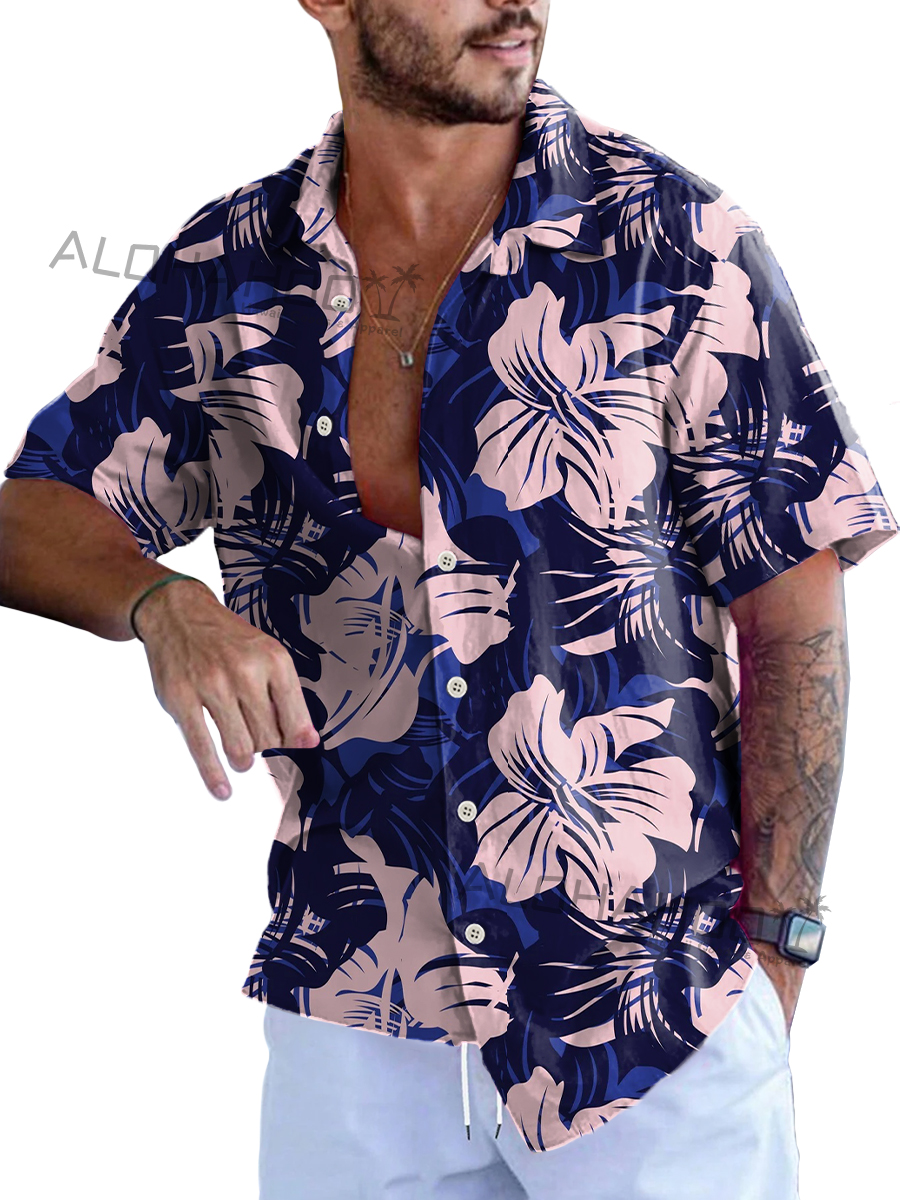 Men's Hawaiian Shirts Floral Pattern Loose Short-Sleeved Shirt