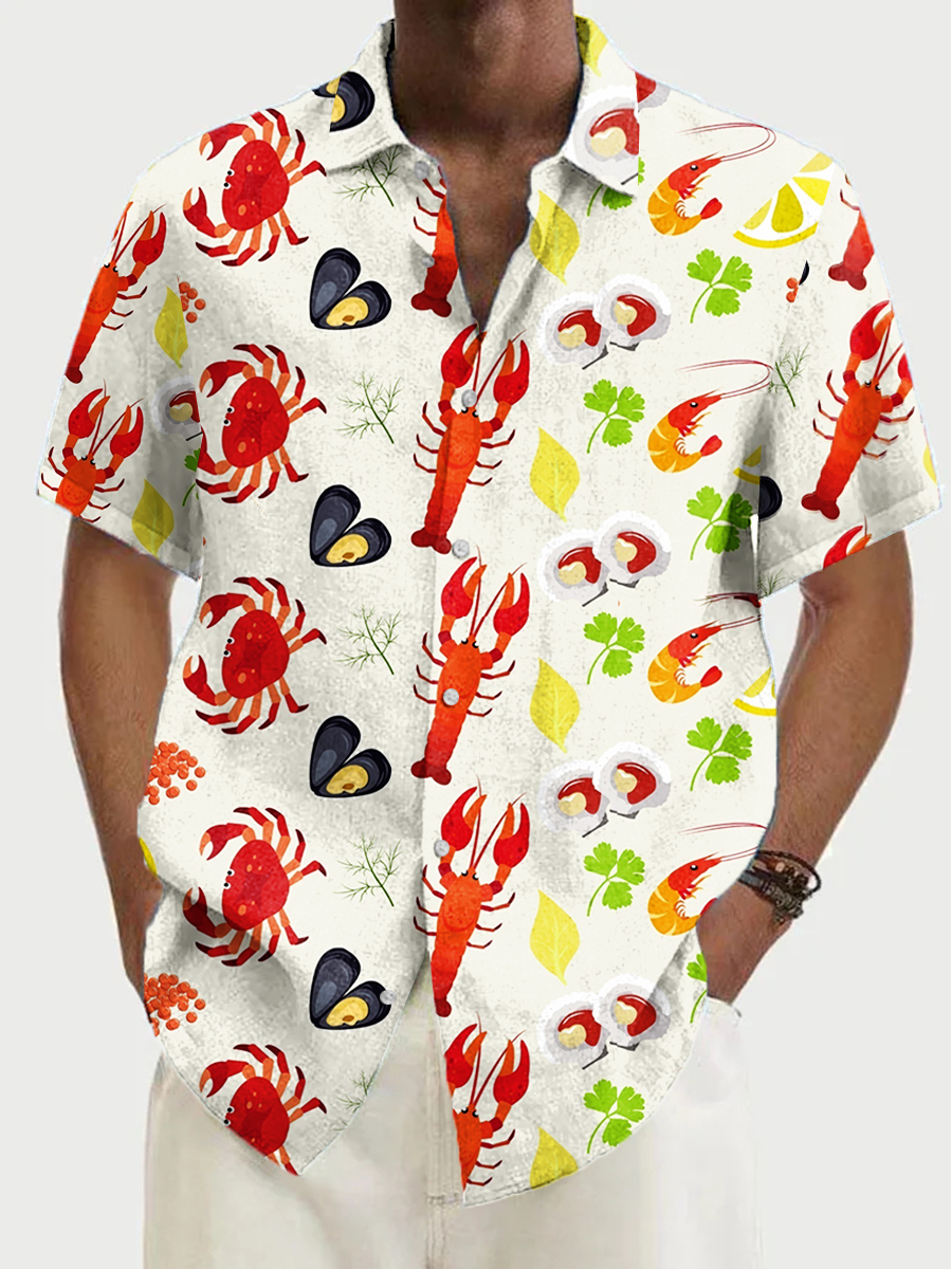 Men's Hawaiian Crab Shrimp Pattern Aloha Shirts
