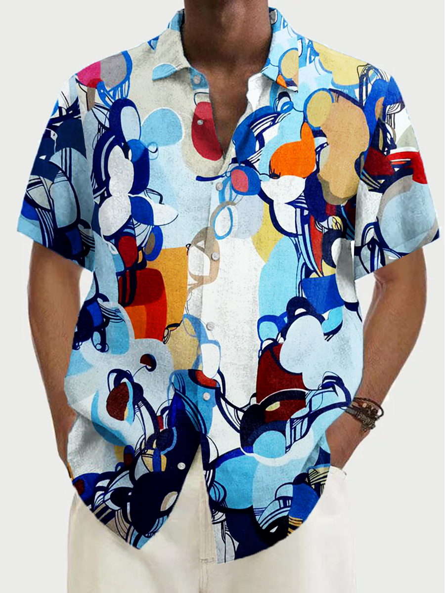 Men's Hawaiian Shirt Art Colorblock Pattern Plus Size Shirts