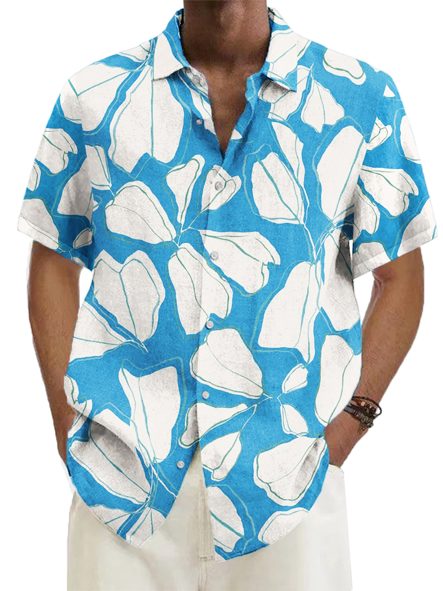Men's Hawaiian Shirts Double Color Plant Pattern Aloha Shirts