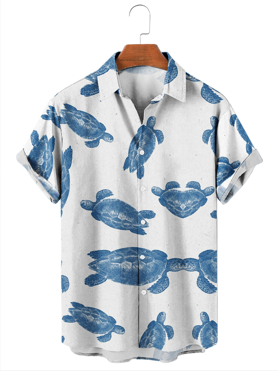 Men's Hawaiian Shirt Turtle Print Short Sleeve Shirt