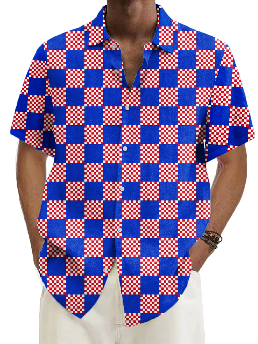 Men's Hawaiian Shirts Independence Day Colorblock Pattern Aloha Shirts