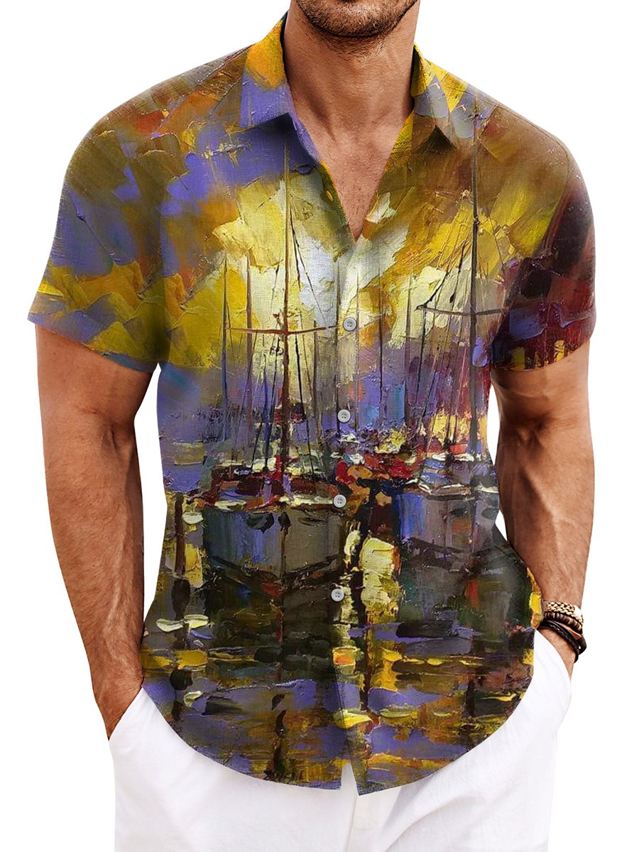Men's Hawaiian Art Oil Painting Pattern Shirts Aloha Shirts