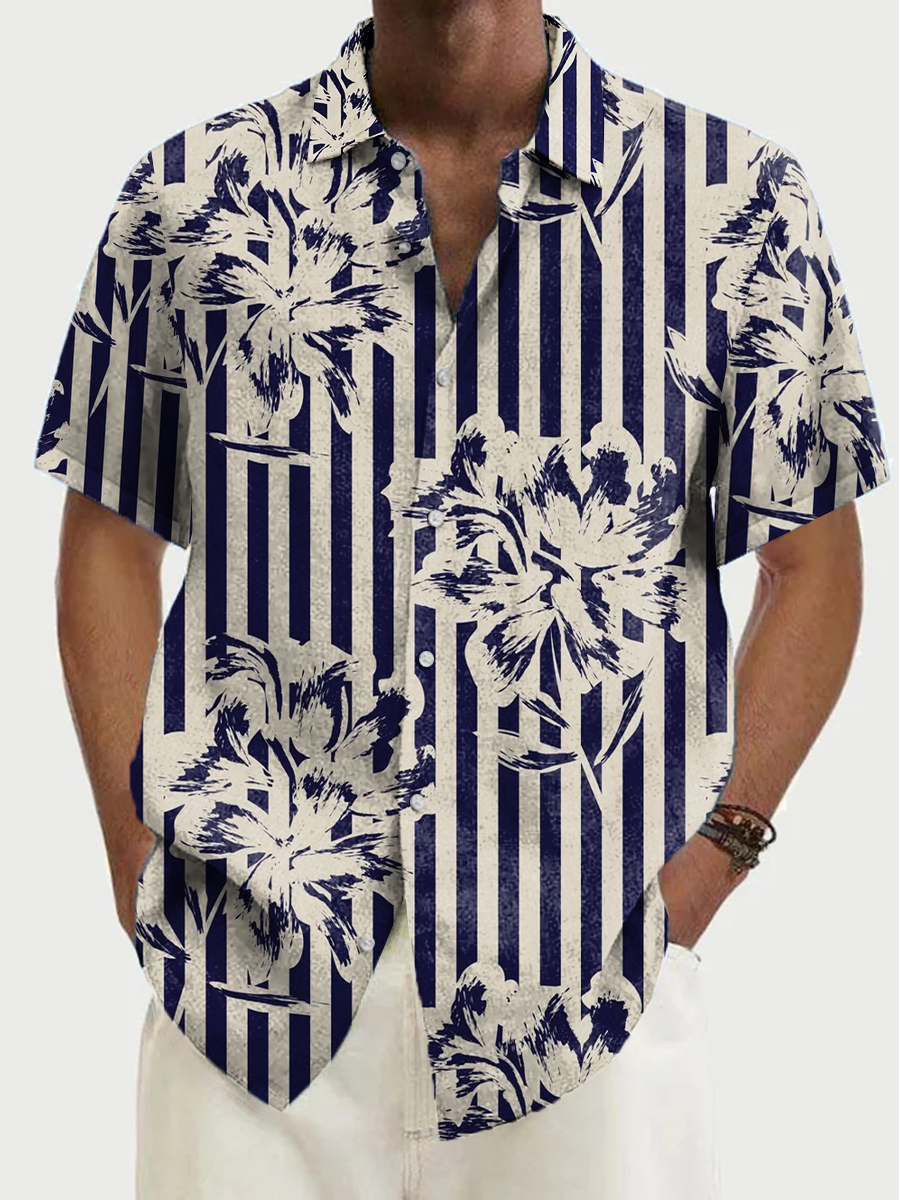 Men's Hawaiian Art Stripes Pattern Shirts Aloha Shirts