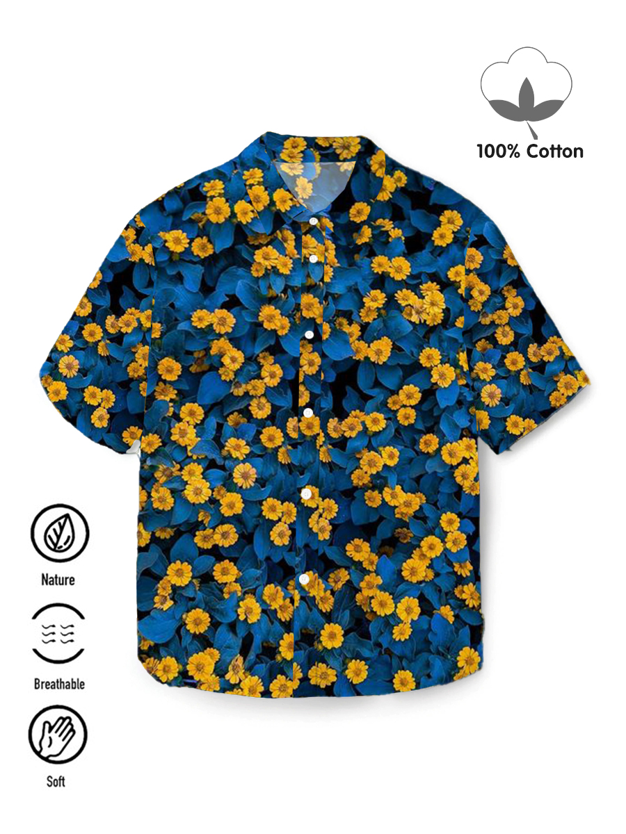 Men's 100%Cotton Shirt Little Daisy Short Sleeve Shirt