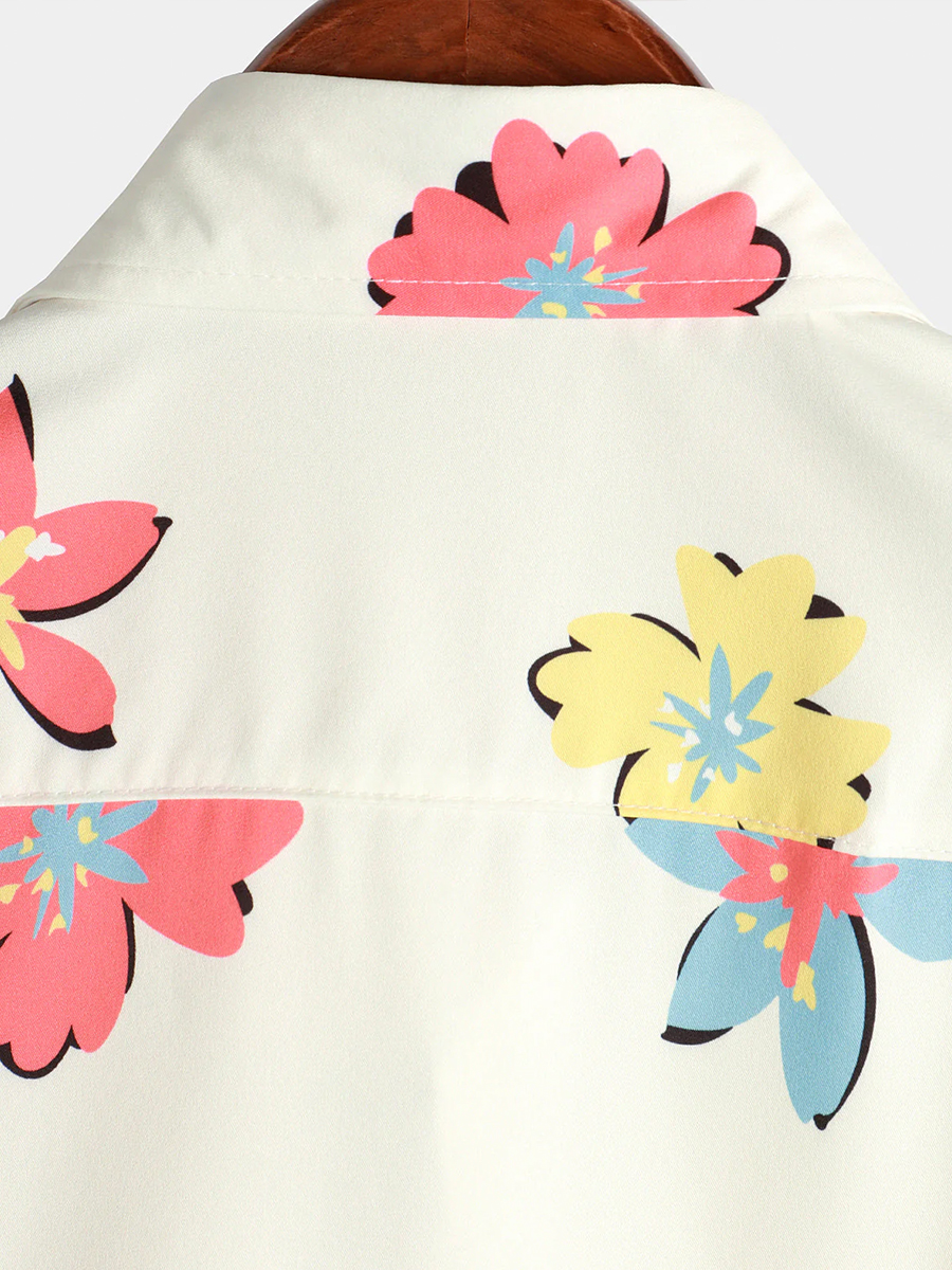 Men's Hawaiian Shirt Flowers Colorblock Button Down Shirt
