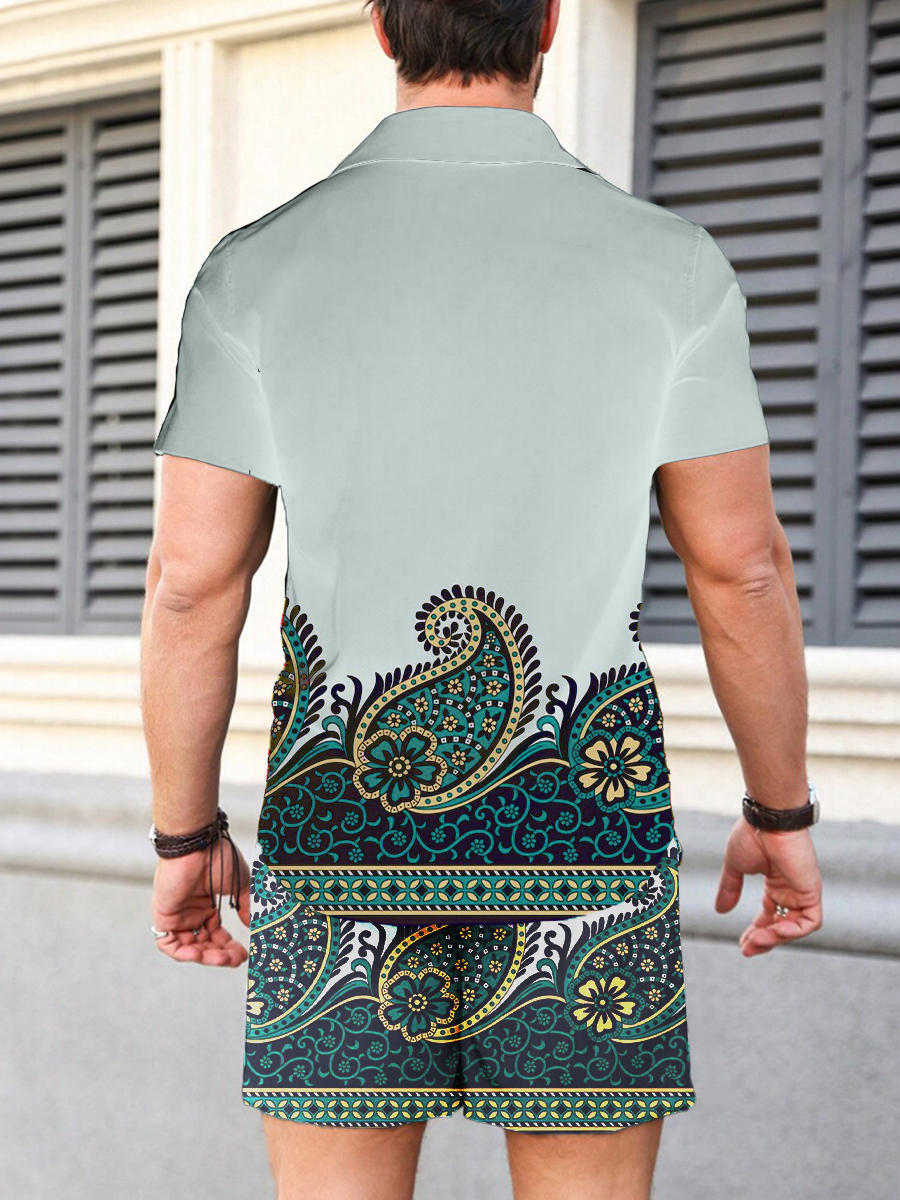 Men's Sets Paisley Pattern Button Down Two-Piece Shirt Shorts Set
