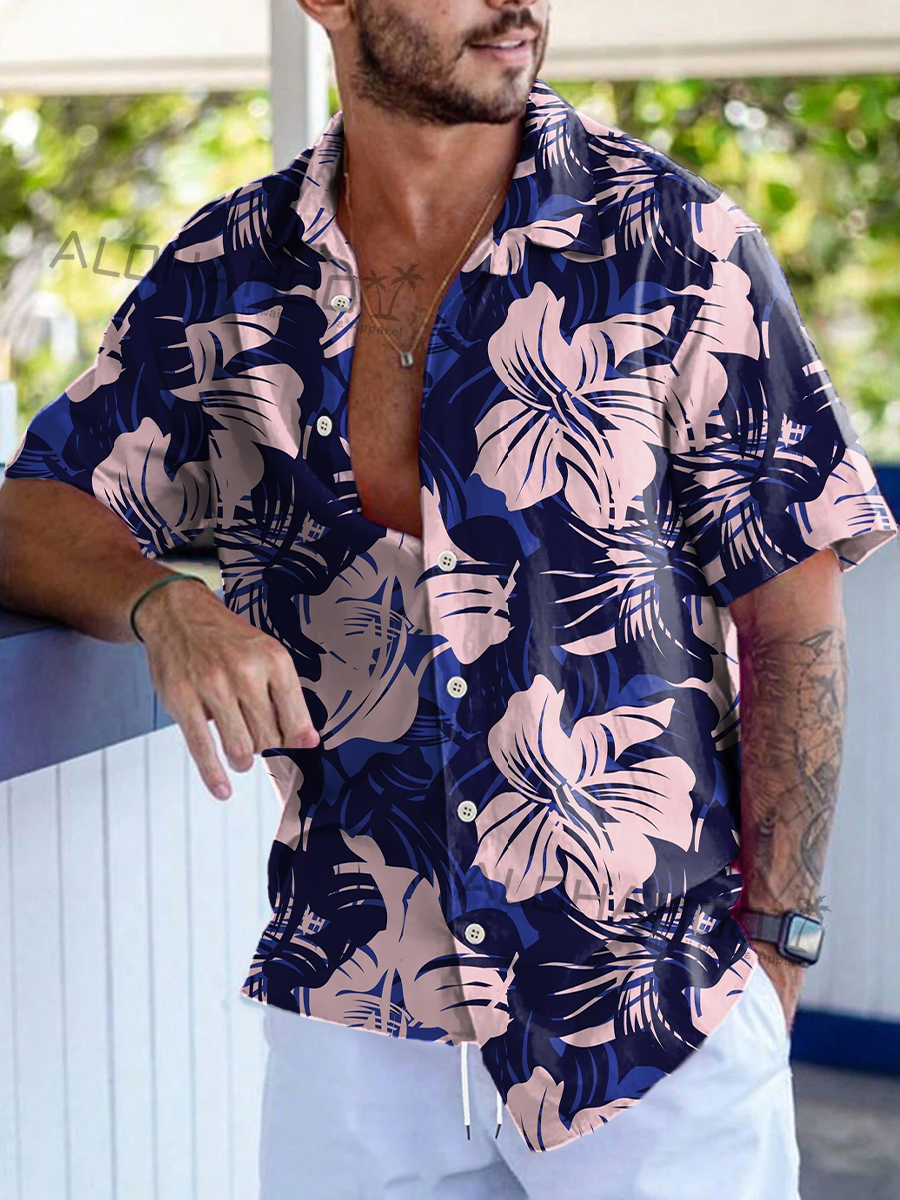 Men's Hawaiian Shirts Floral Pattern Loose Short-Sleeved Shirt