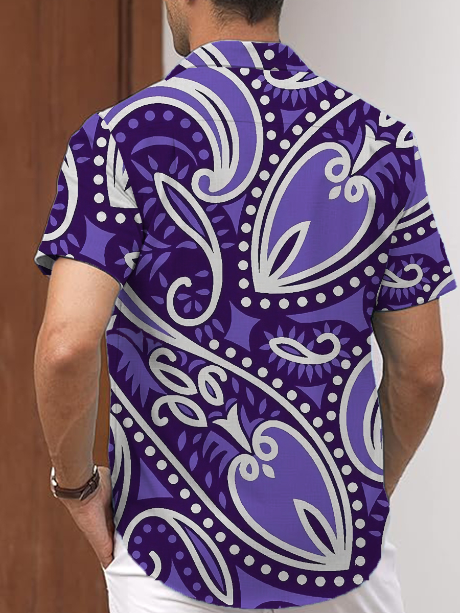 Men's Shirt Purple Paisley Pattern Print Vacation Oversized Short Sleeve Shirt