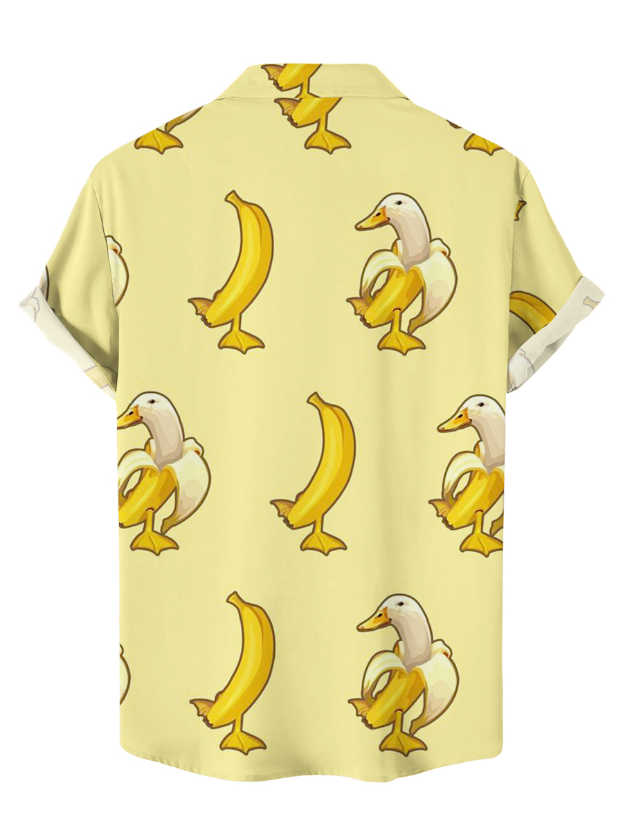 Men's Hawaiian Shirt Banana Duck Print Beach Easy Care Short Sleeve Shirt