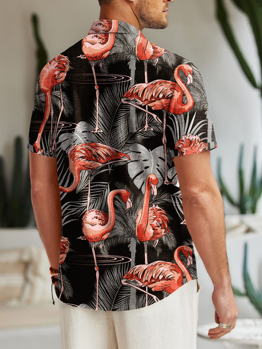 Men's Hawaiian Shirts Flamingo Printed Short-Sleeved Shirt
