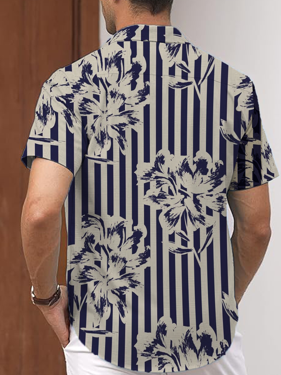 Men's Hawaiian Art Stripes Pattern Shirts Aloha Shirts
