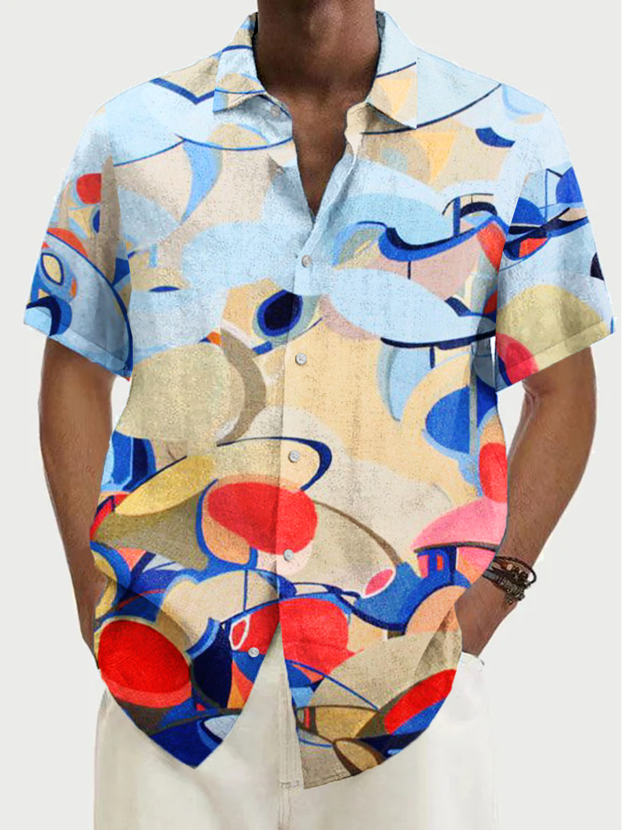 Men's Hawaiian Shirt Abstract Colorblock Work Plus Size Shirts
