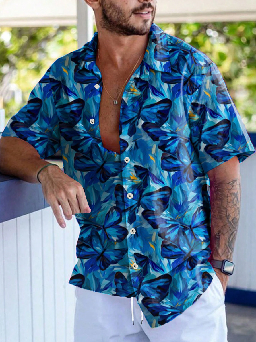Men's Hawaiian Shirts Butterfly Pattern Aloha Shirts