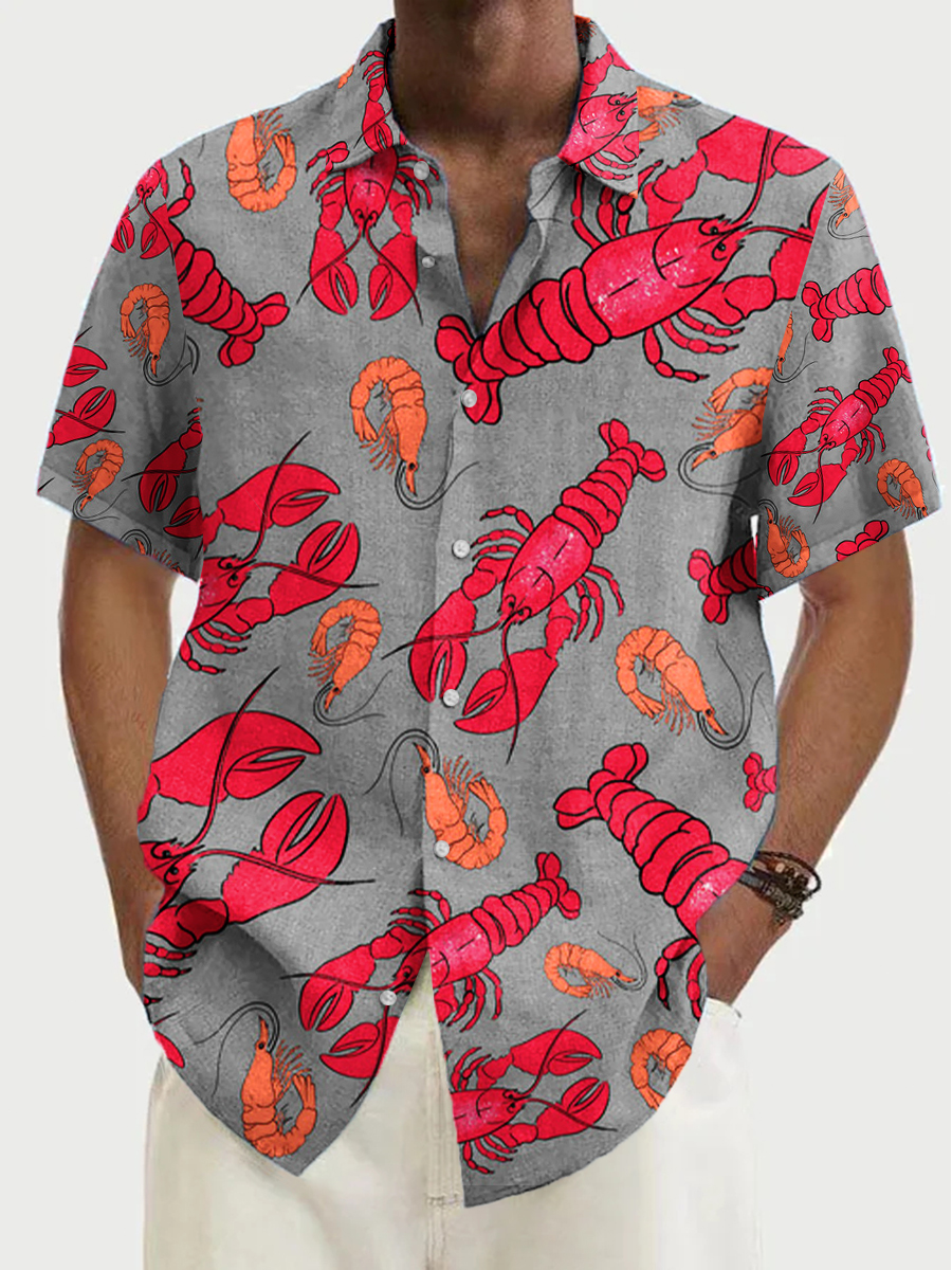 Men's Hawaiian Shrimp Pattern Aloha Shirts
