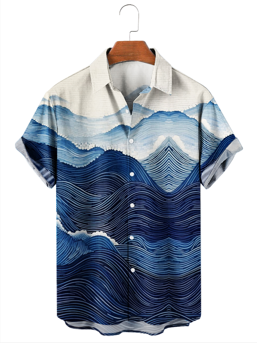 Men's Hawaiian Shirt Mountains Print Short Sleeve Shirt