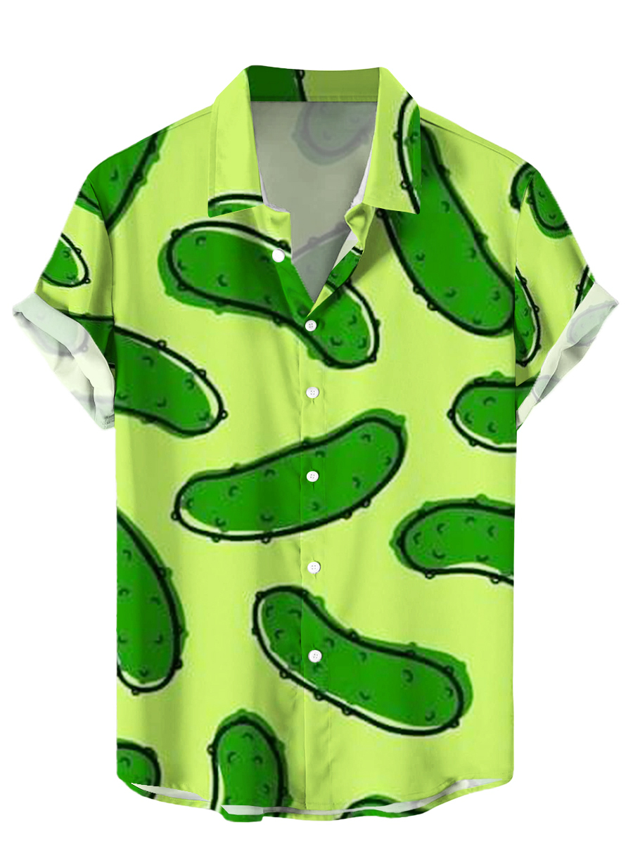 Men's Hawaiian Shirt Cucumber Print Beach Easy Care Short Sleeve Shirt