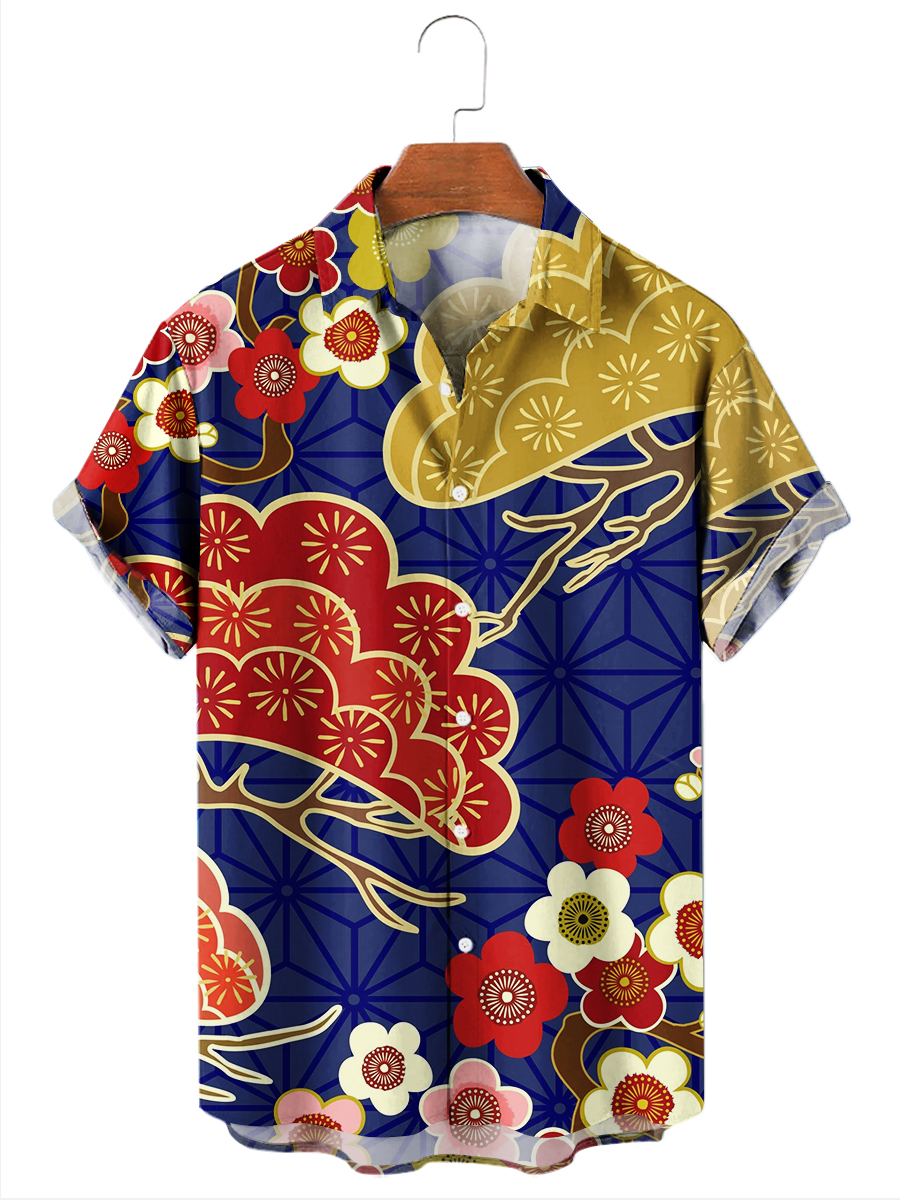 Men's Hawaiian Shirts Japanese Style Pattern Print Aloha Shirts