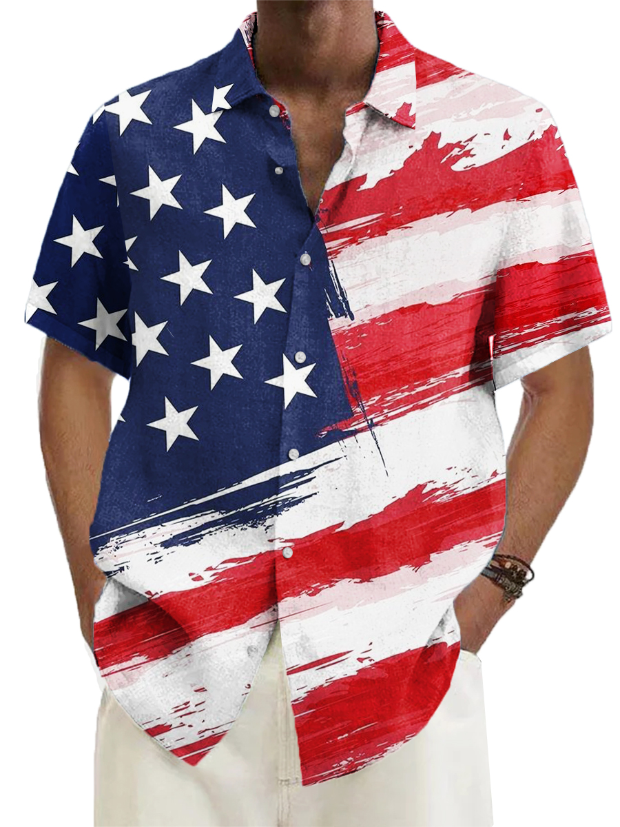 Men's Hawaiian Shirts Happy Independence Day Pattern Aloha Shirts