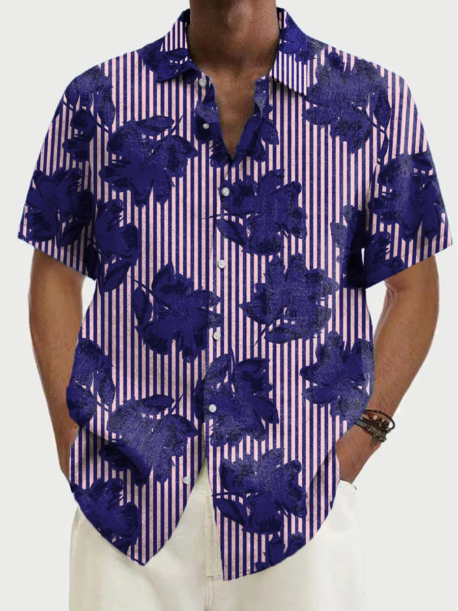 Men's Hawaiian Art Floral Stripes Pattern Shirts Aloha Shirts