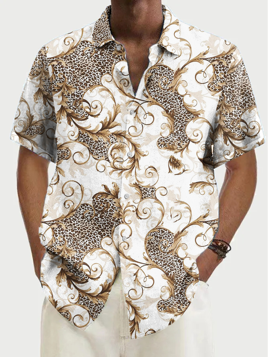 Men's Vintage Leopard Patchwork Pattern Shirts Aloha Shirts
