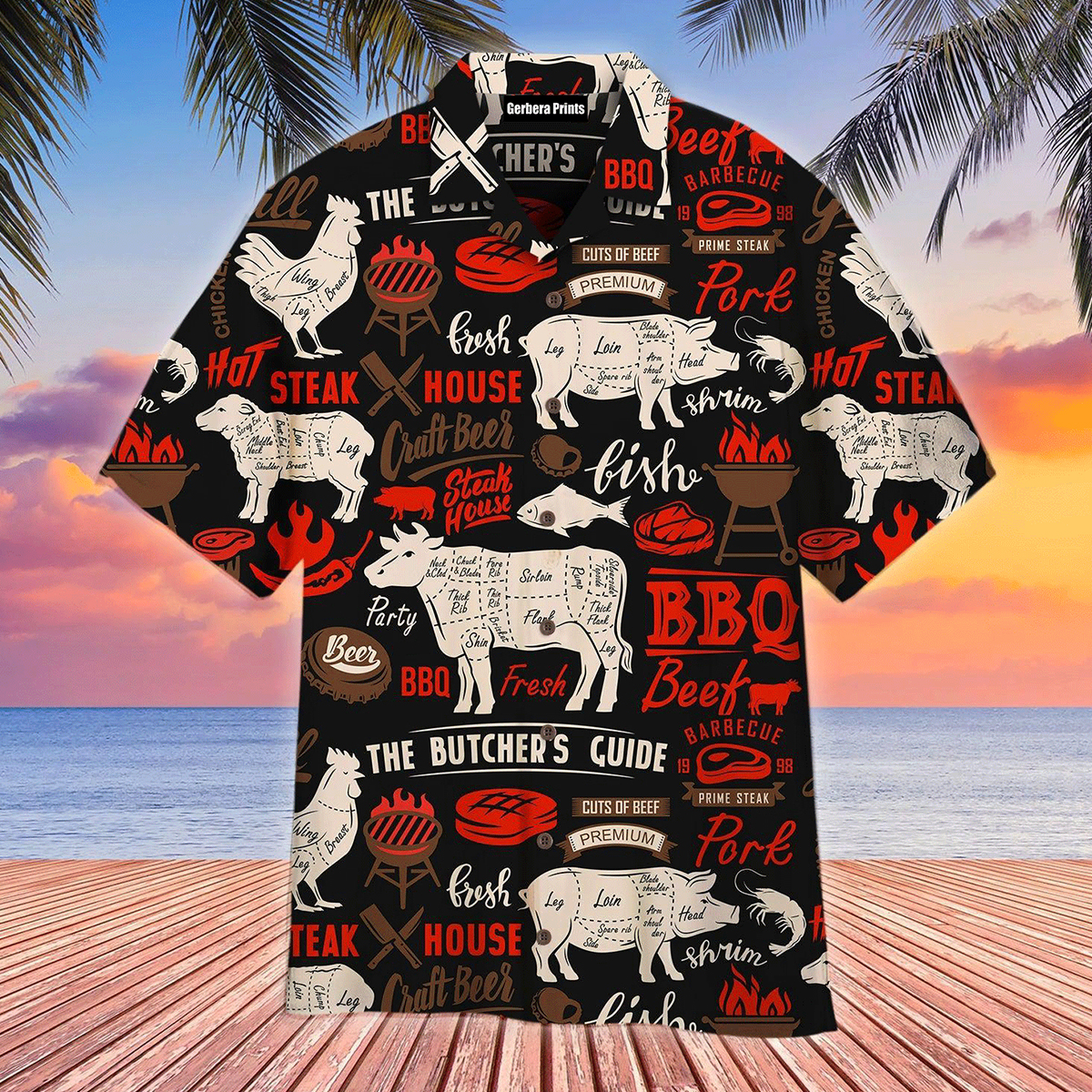 Men's Hawaiian Shirts BBQ Beef Art Print Short Sleeve Shirt