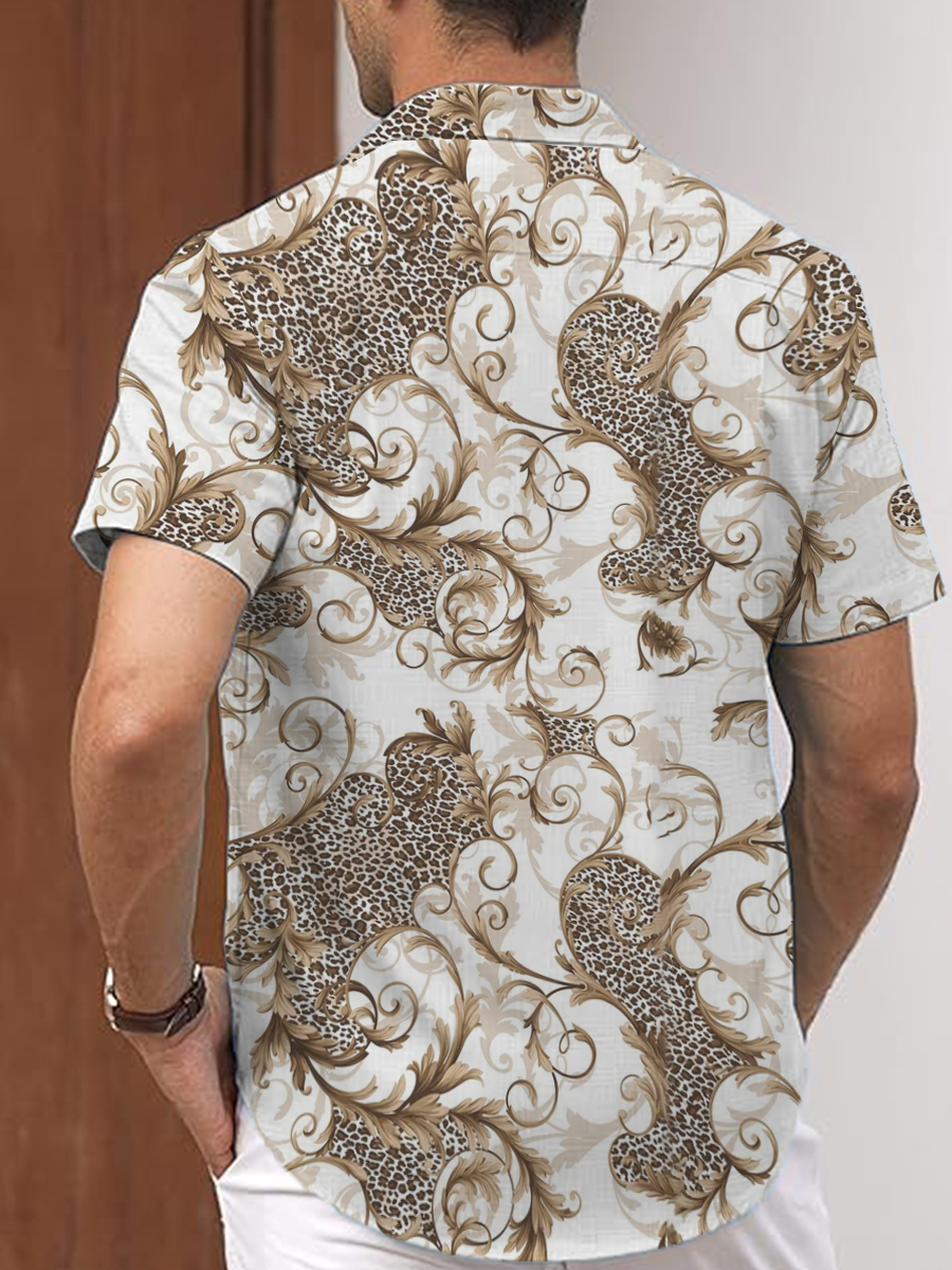 Men's Vintage Leopard Patchwork Pattern Shirts Aloha Shirts