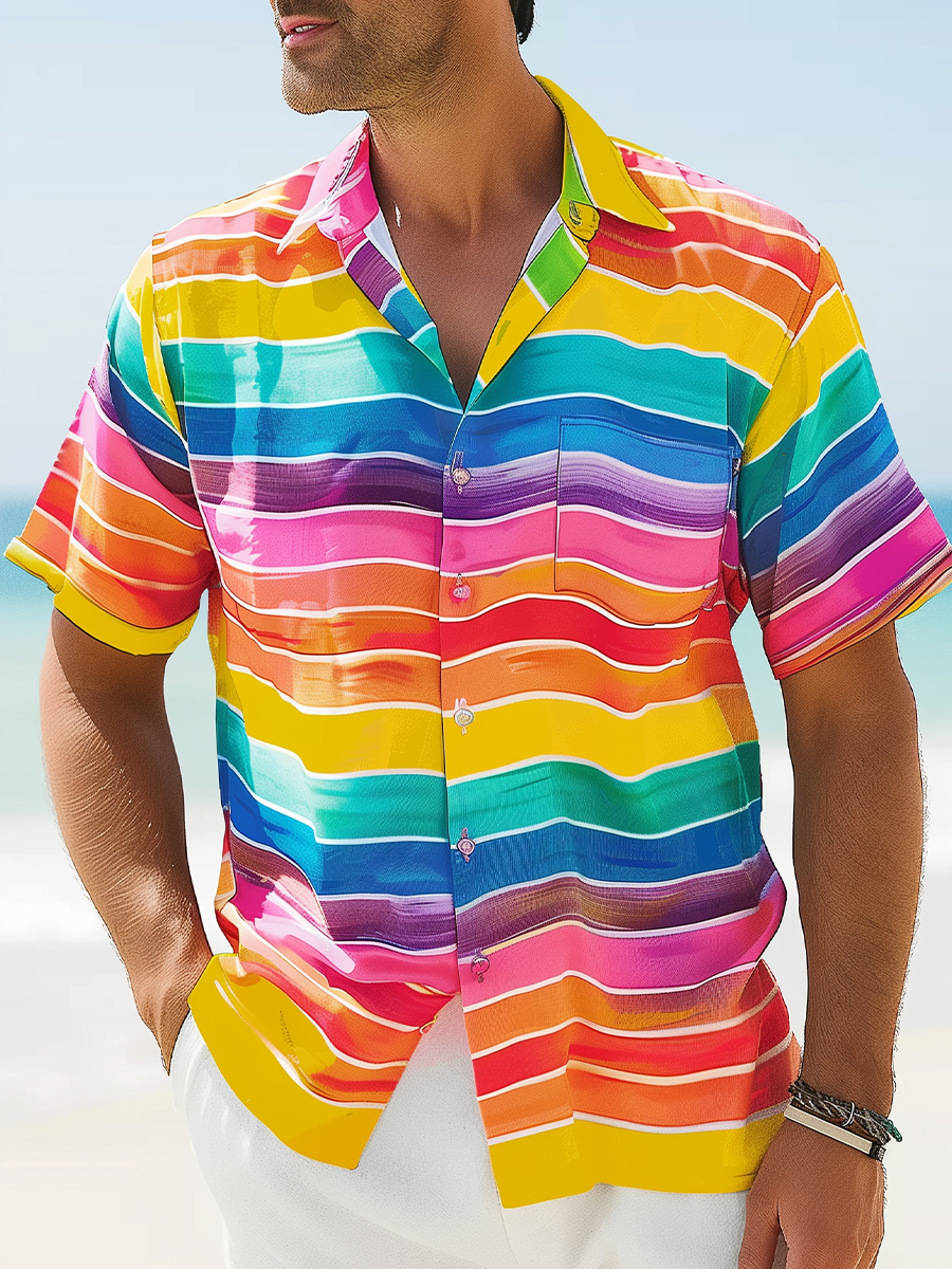 Men's Hawaiian Shirts Colorful Stripes Pattern Aloha Shirts