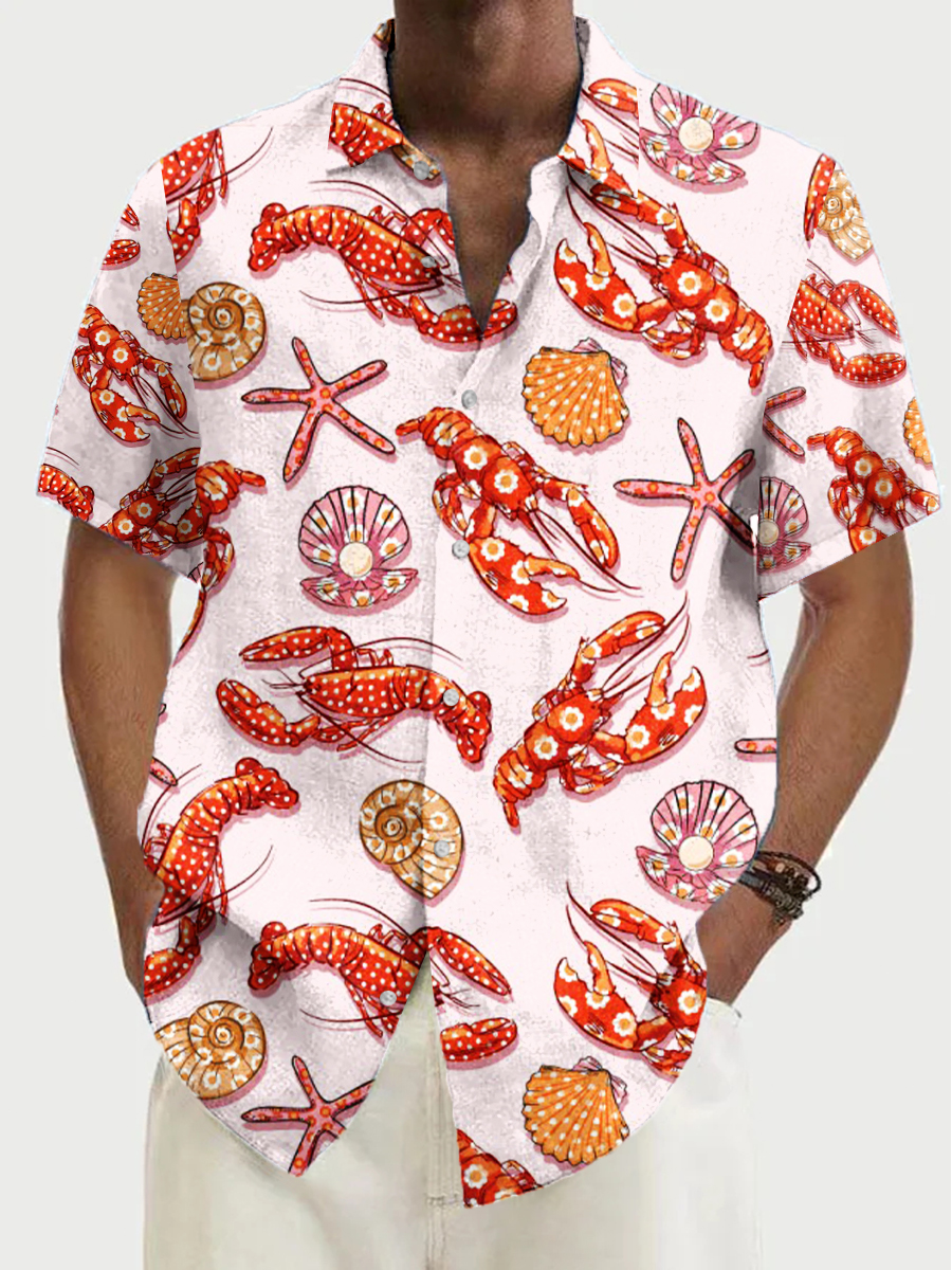 Men's Hawaiian Shrimp Collection Pattern Aloha Shirts