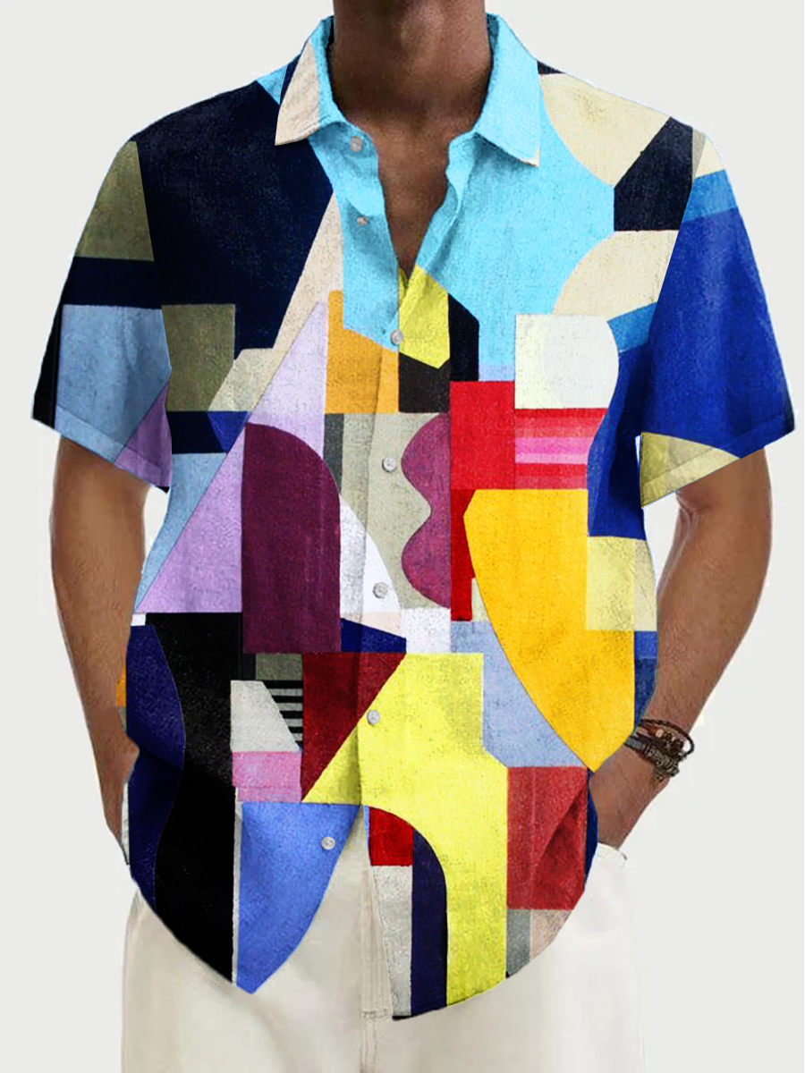 Men's Hawaiian Shirt Colorblock Art Plus Size Shirts
