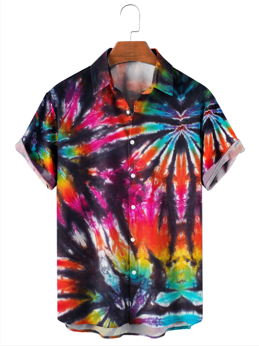 Hawaiian Shirts Rainbow Tie-dye Print Easy Care Aloha Shirts