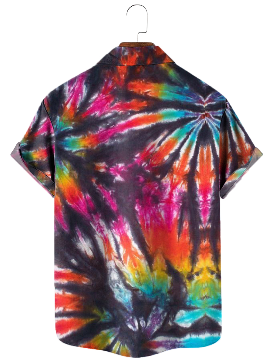 Hawaiian Shirts Rainbow Tie-dye Print Easy Care Aloha Shirts