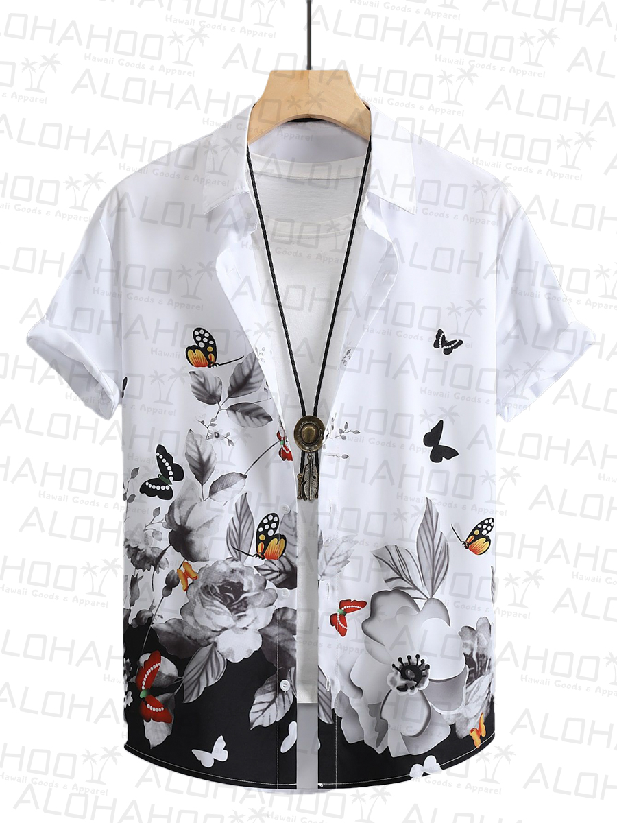 Men's Hawaiian Shirts Flower Print Short Sleeve Shirt