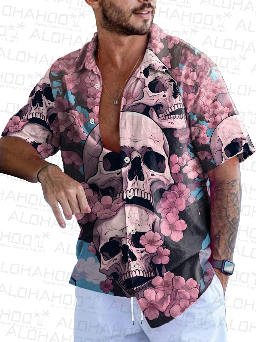 Sakura Skull Short-Sleeved Hawaiian Shirt